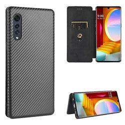 Hiilikuiturakenne vaakasuora kääntö TPU + PC + PU-nahkakotelo korttipaikalla LG Velvetille Musta
