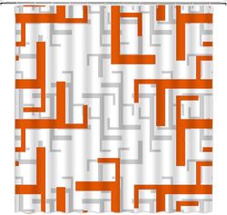Moder geometrinen suihkuverho oranssi harmaa abstrakti vuosisadan puoliväli nykyaikainen minimalistinen raidallinen sisustus polyesterikangas sisäl...