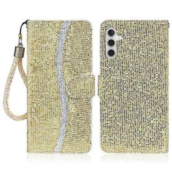 Yhteensopiva Samsung Galaxy A16 5G / A16 4G -kotelon kanssa PU nahkainen lompakkokorttipaikat Glitter puhelimen kansi Kultaa