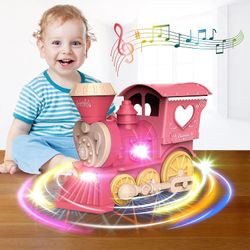 Baby Legetøj Tog, 360self-spinning Train Legetøj med fantastiske 3d-lys og musik, automatisk styring