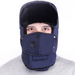 Varychmoo Unisex Vinter Varm Solid Hatte Trapper russiske Trooper Earflap Vandtæt Ski Ansigtsmasker Blå