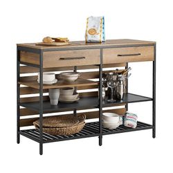 Teollisuuskeittiön senkki laatikoilla ja viinitelineellä Mikroaaltouunin hyllykaappi säilytystä varten monitoimiyksikkö, SoBuy FSB85-PF Luonnolline...