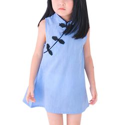 Liltop Toddler Baby Girls Ærmeløs kinesisk Cheongsam Kjole Kids Mini A-line Kjole Blå 9-12 Months