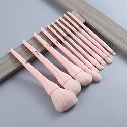 Naturligt hår Farverig makeup børster Professionel Foundation Pulver Rødme Øjenskygge Øjenbryn Kabuki Blending Børste Sæt