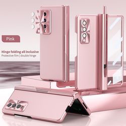 Fodral kompatibelt med Samsung Galaxy Z Fold 4, hård pc all inclusive skyddskåpa med magnetiskt gångjärnsskydd Rosa