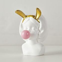 moderne nordisk kreativt menneskelig hode søt blomst arrangement vase-boble tyggegummi hvit kanin