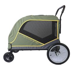 Suuret koiran rattaat 5-puolinen hengittävä ikkuna 80kg kantavuus taitettava erittäin suuri koiranvaunu ulkona vihreälle