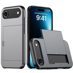 iPhone 17 Air -kotelo korttipidikkeellä TPU + PC-puhelimen takakansi - harmaa Monivärinen Grey