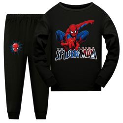 Barn Spiderman Pyjamas Långärmad T-shirt Byxor Sovkläder Pjs Set Outfits 7-14 År Svart 13-14Years