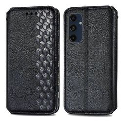 Yhteensopiva Samsung Galaxy A16 -kotelon kanssa Rhombus Imprint PU nahkainen lompakon puhelimen kansi Musta