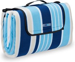 Linkrunning Picnictæppe xxl,200x200 cm,Fleece strandtæppe,termisk isoleret,vandtæt,med håndtag,blå As shown