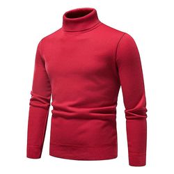 Only Mænd Høj Turtleneck Langærmet Varm Sweater Slim Fit Jumper Toppe Rød XL