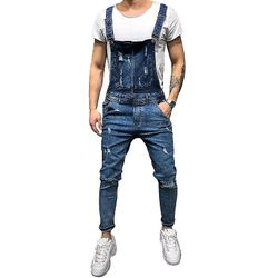 Varychmoo Mænd Seler Ripped Jeans Bukser Denim Dungarees Overalls Bib og Brace Arbejdsbukser Mørkeblå S