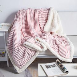 Linkrunning Sherpa Fleece tæppe vendbart Sherpa Flannel tæppe Blødt Fuzzy Plys Fluffy tæppe Varmt hyggeligt med strip Perfekt kast til alle årstide...