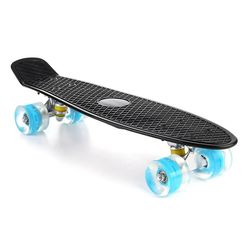 Ebox Pastelfarvet mini longboard med led blinkende hjul - retro skateboard Sort