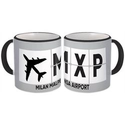 Xpgifts Gave krus: Italien Milan Malpensa Lufthavn Milan MXP Airline Hvid m/ Sort håndtag