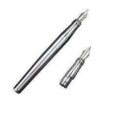 Duke 209 Ruostumaton teräs Fude Fountain Pen Kalligrafia Bent Nib, Puhdas hopea