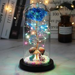 Mikasa Led Magic Galaxy Rose Evig 24k Guldfolie Blomst med Dome Fairy Lights Christmas Valentinsdag Gave blå