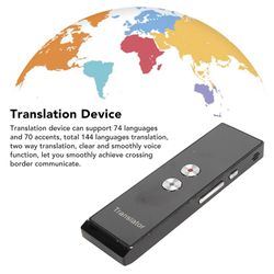 Støtte for oversetterenhet 74 språk 70 aksenter 99% nøyaktighet Bluetooth 5.0 sanntid smart stemmeoversetter for reisehy Svart