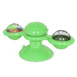 Cat Windmill Legetøj Funny Massage Rotatable Cat Legetøj med Led Ball, Grøn Farve
