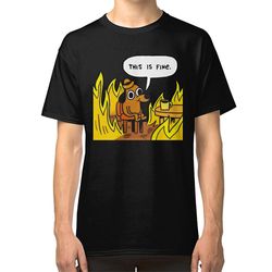 RockShark Dette er fint - Dog Fire Meme T-shirt sort L