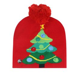 Snemand Elg juletræ manchet strik hat med bold og førte farverige blændende lys dekorative hat Rødt juletræ