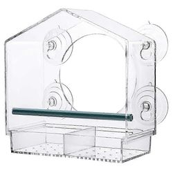 Ikkunalintujen syöttölaitteet, suuri lintutalo ulkona liukuvalla siemenpidikkeellä ja 4 erittäin vahvalla imulla läpinäkyvä