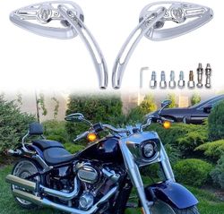 Beangel 8mm / 10mm bakspeil sidespeil krom hodeskalle dråpe kompatibel med Harley Dyna Electra Glide Street Glide Road King Softail Chrome