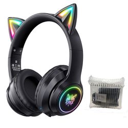 Trådløs Bluetooth-kompatibel 5.0 Cat Ear hodetelefoner, Onikuma B90 Cute Pink Girls Uttrekkbar sammenleggbar stereo headset gave B90 svart (kollisj...