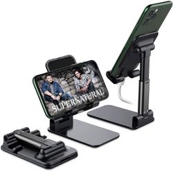 Foldbar mobiltelefon stå, højde justerbar Desk Telefon Holder, kompatibel med alle mobiltelefoner, iPhone, ipad sort