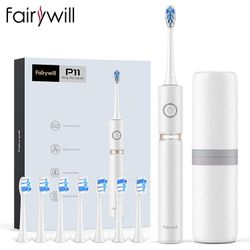 Teeth Whiteners Fairywill P11 Sonic Whitening elektrisk tandbørste genopladelig USB-oplader Ultra kraftig vandtæt 4 hoveder og 1 rejsetaske P11Plus...