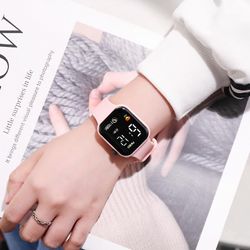 Digital Smart Sport Watch Kvinner klokker Digital Led Elektronisk armbåndsur Fitness armbåndsur Menn rosa