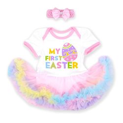 Jying Nyfødt baby pige påske outfit kostume med pandebånd påske Min første 1. påske prinsesse Tutu Romper kjole tøj påskeæghvide hvid M(3-6months)