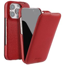 MELKCO iPhone 16 Pro magneettinen kotelo pystysuora käännettävä aito lehmännahka + PC iskunkestävä kansi - punainen Monivärinen Red