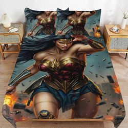 o1806 Lakanat Wonder Woman vuodevaatteet Se erittäin pehmeä ihoystävällinen pussilakana3 osa, söpö peitto vuode setti (1 pussilakana ja 2 tyynyliin...