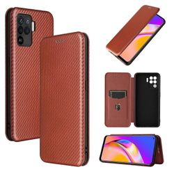 Foxdock Yhteensopiva OPPO A94 4G / Reno 5F -hiilikuitukuvion kanssa Premium Flip Case kortinpidikkeen magneettisella sulkimella Ruskea