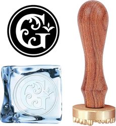 Kirje jääleima G Ice Cube Stamp Ice Branding Stamp irrotettavalla messinkipäällä ja puukahvalla Vintage Floral G -jääleima DIY-valmistukseen Cockta...