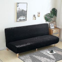 Suuri kädetön vuodesohva slipcover sohvanpäällinen ilman käsinojia Joustava Taitettava Futon-kansi Pölytiivis elastinen irrotettava jacquard Musta ...