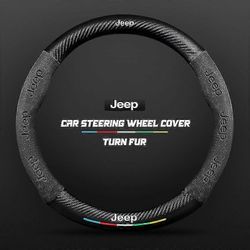 38cm hiilikuituauton ohjauspyörän suojus Jeep Wrangler Grand Cherokee Renegade Compass Gladiator Liberty Patriot Wagoneerille O Black