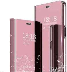 Flip case, Hard Pc Full Body Beskyttende Electroplate Gennemsigtig View Mirror Cover til Samsung Galaxy Note 10 Rose guld