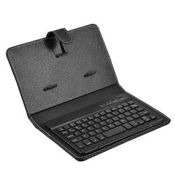 Langaton Bluetooth Mini Näppäimistö PU-nahkakotelolla, joka on yhteensopiva älypuhelintabletin kanssa 4,5 tuumaa - 6,8 tuumaa Musta