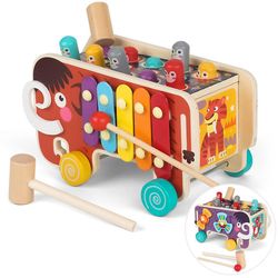 Mammoth besejrer Gophers Hånd-øje Koordination Træ Mammoth Rammer Hamster Multifunktionelt Puslespil Knocking Piano Toy
