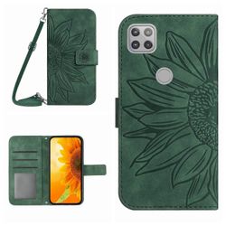 Motorola Moto G9 Power Skin Feel Sun Flower Pattern Flip nahkainen puhelinkotelo kaulanauhalla Vihreä