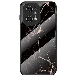 Crexa Til Oppo Find X5 Pro marmormønster mobiltelefonetui hærdet glas + pc-bagside TPU-ramme Anti-drop beskyttelsesdæksel Guld sort marmor