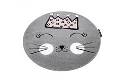 RugsX Gulvtæppe PETIT CAT CROWN cirkel grå circle 140 cm