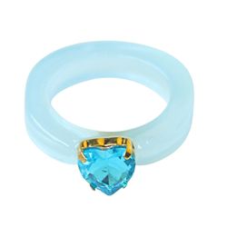 fulaide Kvinner Ring Heart Rhinestone Candy Color Harpiks Alle Match Round Ring for Dating Blå