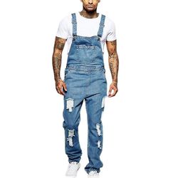 Oversize Mænds Ripped Jeans Jumpsuits Shorts Sommer Denim Bib Overalls XXXL