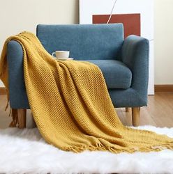 Zhuopai Strikket kvast sofa tæppe Gurkemeje 130*200cm