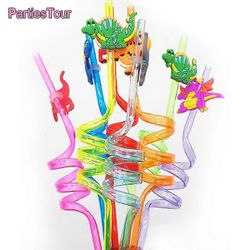 24kpl uudelleenkäytettävät dinosauruspillit muoviset dinosauruspillit Dino Jungle -teema koristelu Straw Kids Dinosaurus syntymäpäiväjuhlatarvikkee...