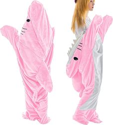 Shark Blanket Voksen - Bærbart Shark Tæppe Super Soft Cozy Flannel Hoodie - Shark Onesie Tæppe Shark Tæppe Hættetrøje - Pink/blå-mxbc M